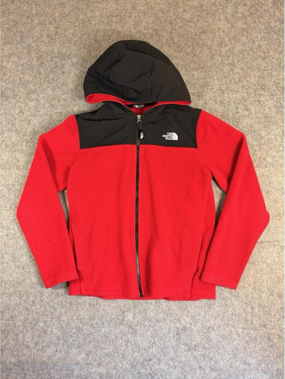 The North Face Jacket Youth Large Red Black Hooded Fleece Full Zip Outdoors